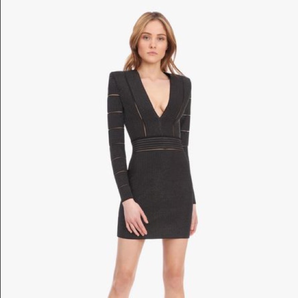 BALMAIN Knit longsleeve v-neck mini dress